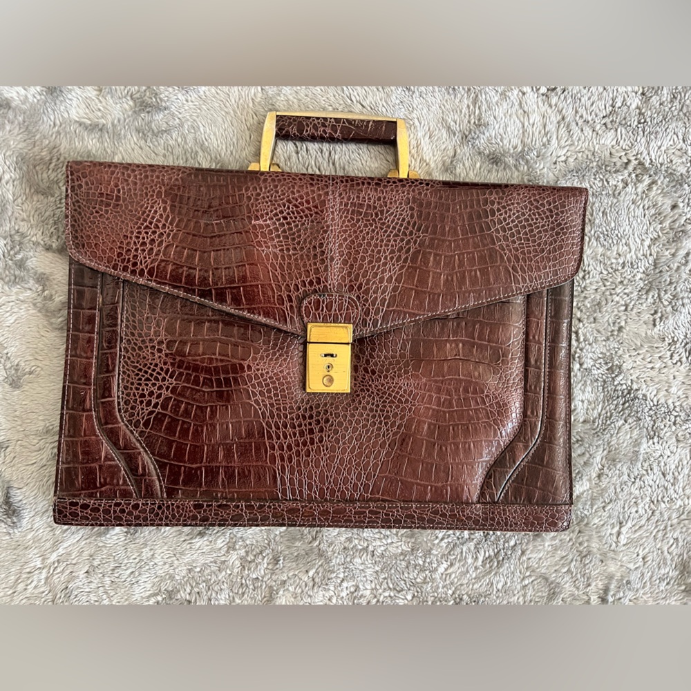 Vintage genuine leather briefcase w/ gold tone hardware